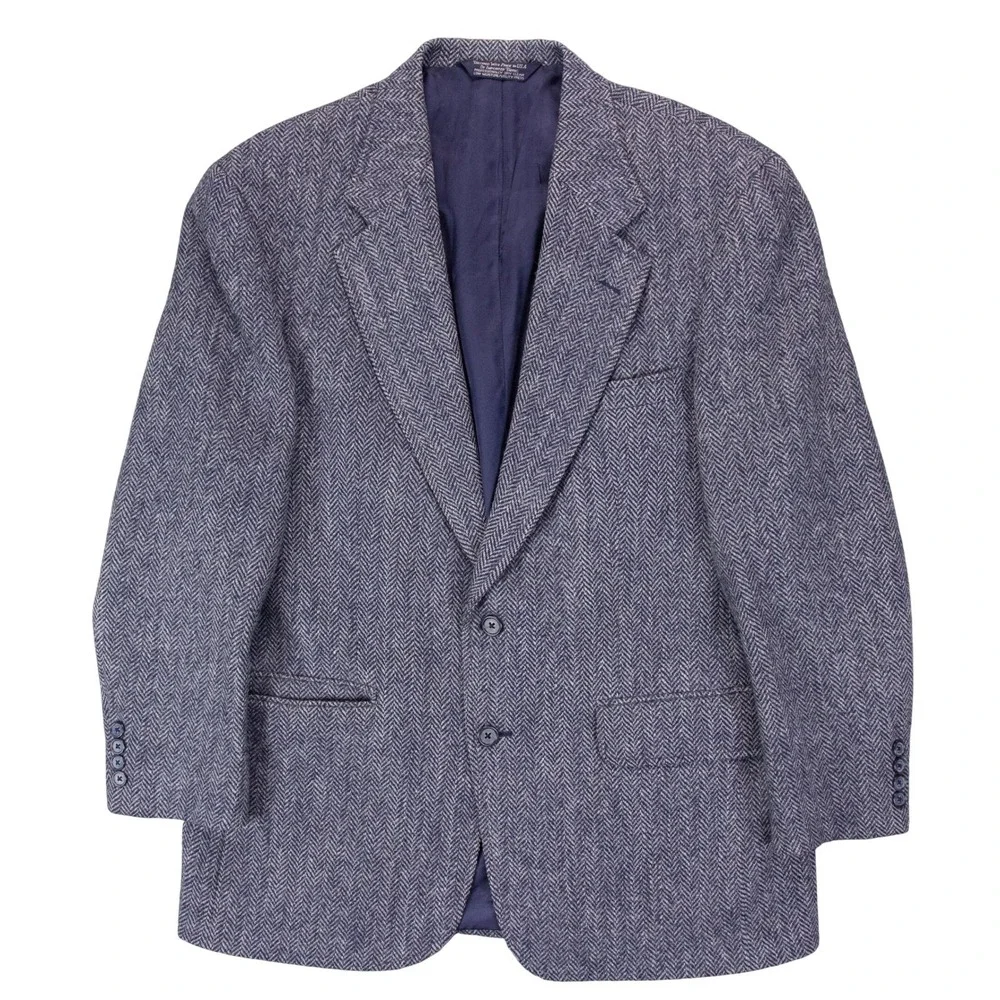 VTG Harris Tweed Lands End Mens 41R Blue Blazer Jacket Wool‎ Herringbone USA
